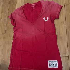 Vintage True Religion Women's V-Neck Red Tee